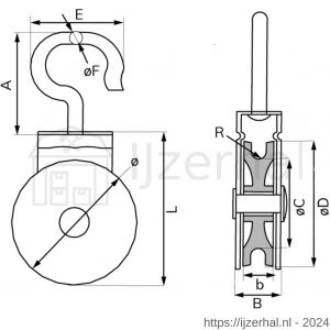 Dulimex DX 956-25E katrol enkel met draaibare haak polyamide wiel 25 mm elektrolytisch verzinkt per stuk gelabeld - L30204756 - afbeelding 2