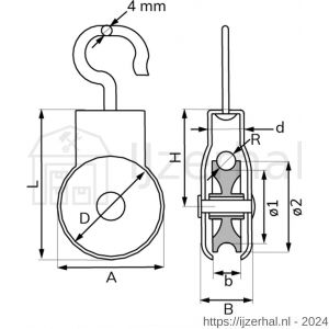 Dulimex DX 959-32E markieskatrol open oog polyamide wiel 32 mm elektolytisch verzinkt per stuk gelabeld - L30204765 - afbeelding 2