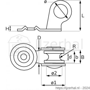 Dulimex DX 964-12E katrol enkel universeel messing wiel 12 mm elektrolytisch verzinkt per stuk gelabeld - L30204774 - afbeelding 2