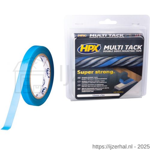 HPX dubbelzijdige Multi-tack polyester tape semi-transparant 12 mm x 5 m - L51700140 - afbeelding 1