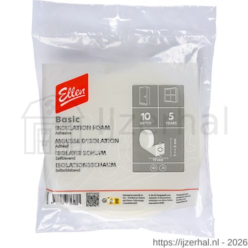 Ellen inbouwprofiel tochtband schuim zelfklevend Weatherstrip Foam 19x6 mm 10 m - L51010411 - afbeelding 1
