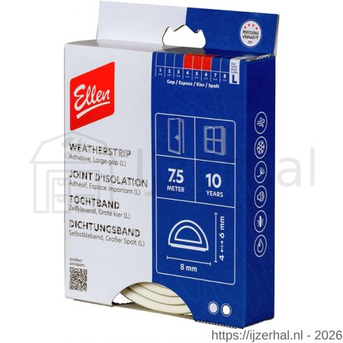 Ellen inbouwprofiel tochtband kunststof zelfklevend Weatherstrip Large grote kier wit 7.5 m - L51010414 - afbeelding 1